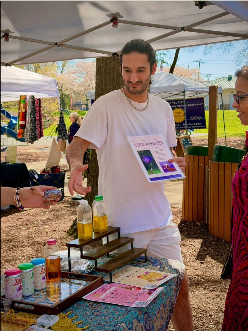 Founder with saffron harvest